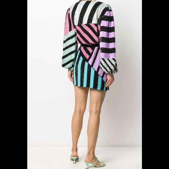 Retrofete Colourblack Stripes Sequin Wrap Dress - Picture 8 of 12